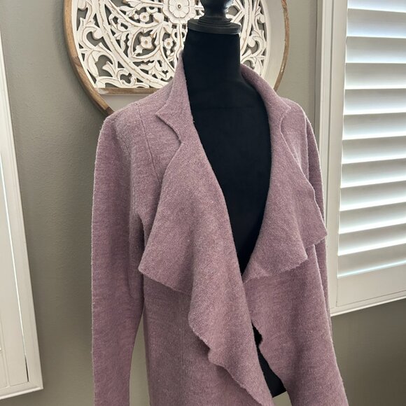 Eileen Fisher Cardigan Sweater Merino Wool Lavender Open Front Boucle Size L - Picture 3 of 8